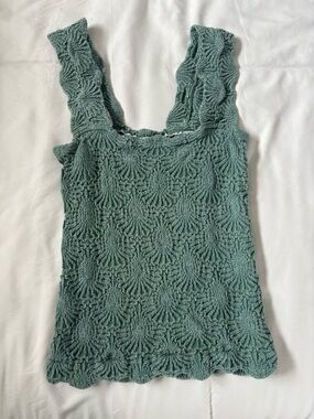Free People Sage Green Textured Crochet Tank
